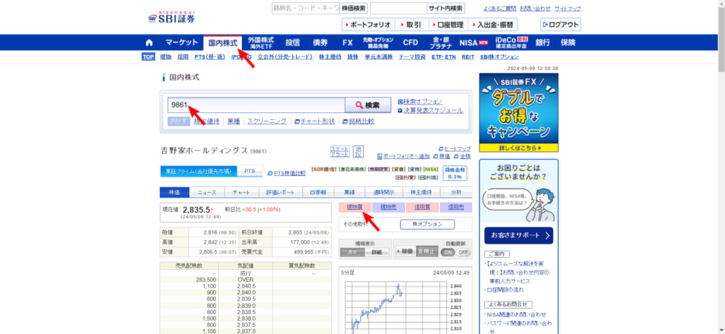 SBI証券　現物買い